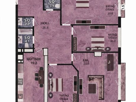 4 otaqlı yeni tikili - 28 May m. - 148.3 m²