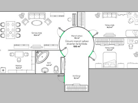 3-room apartment, 101 m², Sahil: 425 000 ₼ 5