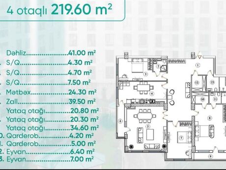 Объявление №5986412 - Баку, м. Гянджлик, 4-комн., 219 м², 6/18 этаж