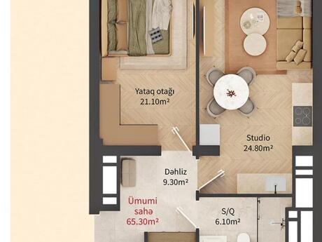 2 otaqlı yeni tikili - Nizami m. - 65.3 m²