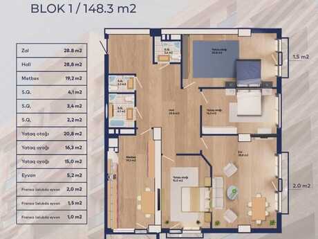 4 otaqlı yeni tikili - 28 May m. - 149 m²