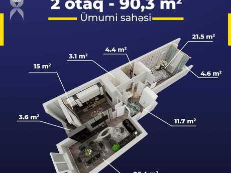 2-комн. новостройка - м. Азадлыг проспекти - 90.3 м²