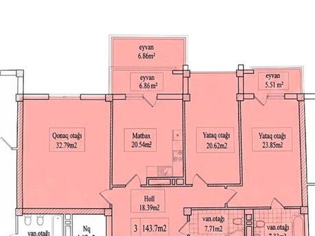 3-комн. новостройка - м. Нариман Нариманов - 144 м²