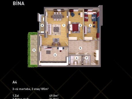 1-комн. новостройка - м. Низами - 77 м²