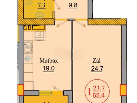 1 otaqlı yeni tikili - Yeni Günəşli q. - 65.4 m²