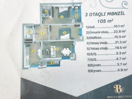 3 otaqlı yeni tikili - Şah İsmayıl Xətai m. - 105 m²