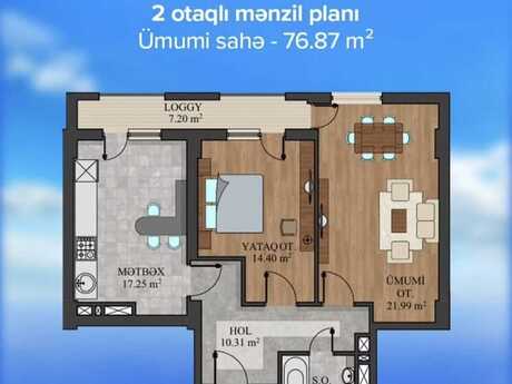 2 otaqlı yeni tikili - Həzi Aslanov m. - 76.9 m²