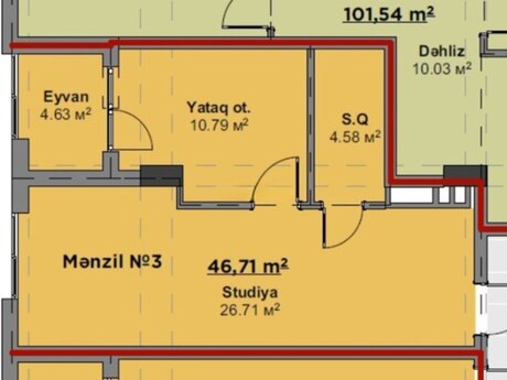 1 otaqlı yeni tikili - Nizami m. - 47 m²