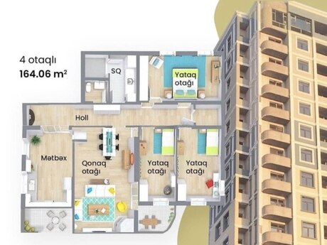 4 otaqlı yeni tikili - Nəsimi r. - 164 m²