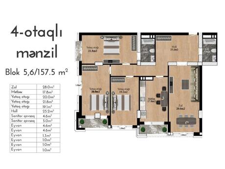 4 otaqlı yeni tikili - Nizami m. - 157.5 m²