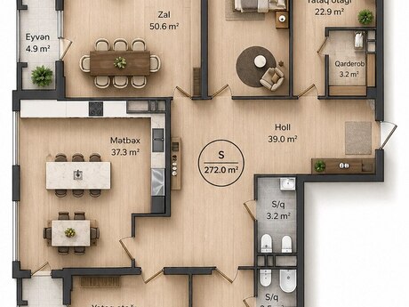 5 otaqlı mənzil, 272 m², Azadlıq Bağçalı Evlər: 670 000 ₼ 5
