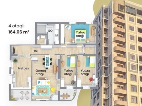 4 otaqlı yeni tikili - Nərimanov r. - 164 m²