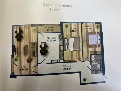 3 otaqlı mənzil, 108 m², Triumph Palace: 339 000 ₼ 2