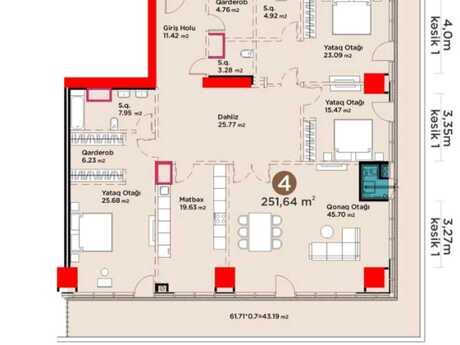 4 otaqlı yeni tikili - Şah İsmayıl Xətai m. - 251.6 m²