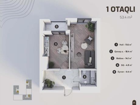 2-room apartment, 53,4 m², Ulduz: 175 000 ₼ 3