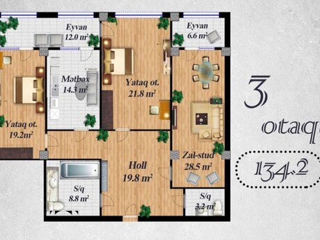 3 otaqlı yeni tikili - Nərimanov r. - 134.2 m²