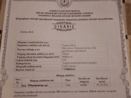Torpaq - Yeni Günəşli q. - 2 sot
