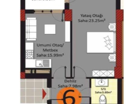 1 otaqlı yeni tikili - Xətai r. - 60 m²