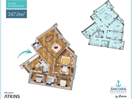 5 otaqlı yeni tikili - Ağ şəhər q. - 247 m²