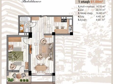 2-комн. новостройка - Сабунчинский р. - 61 м²