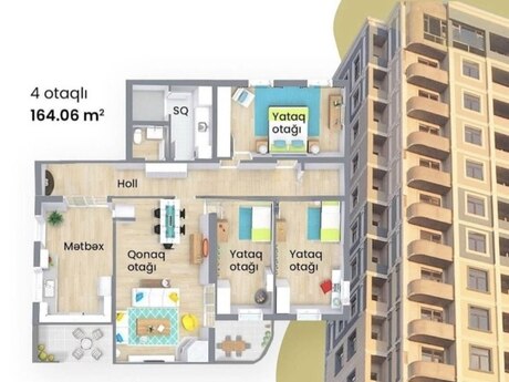 4 otaqlı yeni tikili - Nəsimi r. - 165 m²