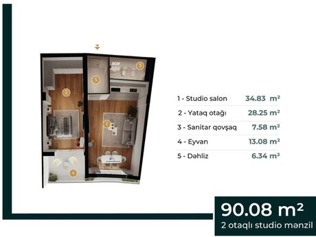 2 otaqlı yeni tikili - Avtovağzal m. - 90.8 m²