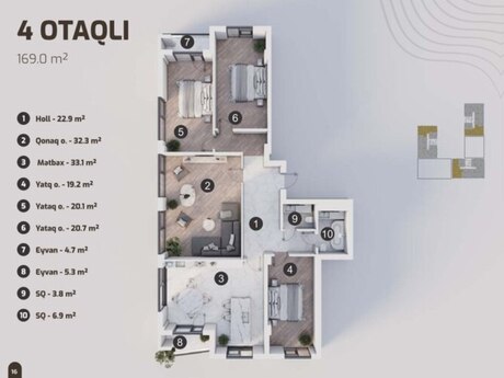 4 otaqlı yeni tikili - Ulduz m. - 169 m²