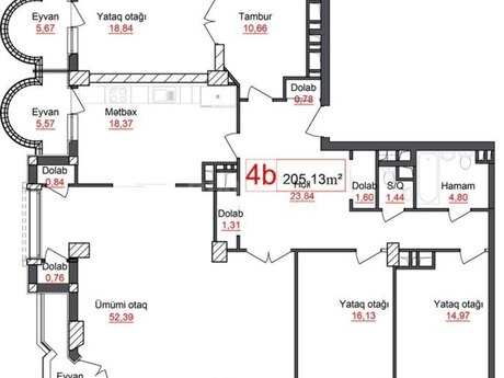 4 otaqlı yeni tikili - Elmlər Akademiyası m. - 205.2 m²