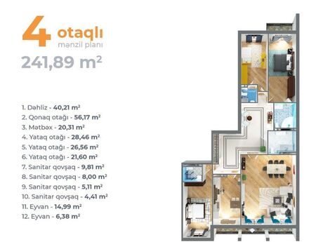 4 otaqlı yeni tikili - 28 May m. - 245.5 m²