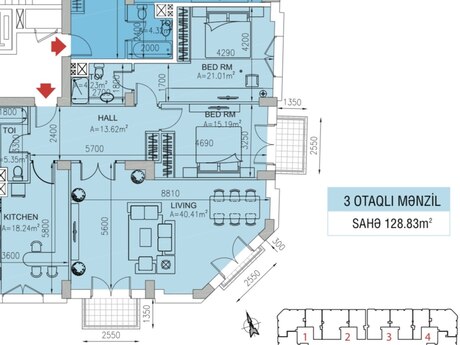 3 otaqlı yeni tikili - Ağ şəhər q. - 129 m²
