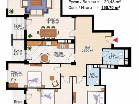 4-комн. новостройка - Насиминский  р. - 190 м²