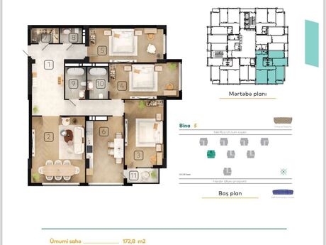 4 otaqlı yeni tikili - Koroğlu m. - 175 m²