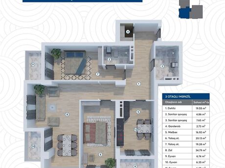 3 otaqlı yeni tikili - Koroğlu m. - 145.3 m²