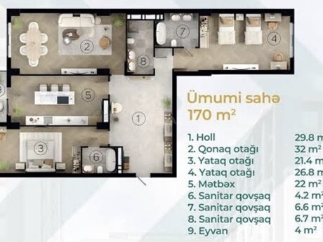 3 otaqlı yeni tikili - Şah İsmayıl Xətai m. - 170 m²