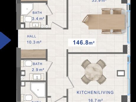 2 otaqlı yeni tikili - Nardaran q. - 146.8 m²