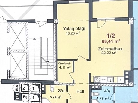 2-room apartment, 68,4 m², Qara Qarayev: 165 000 ₼ 5