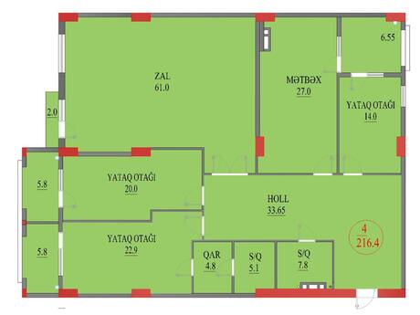 4-room apartment, 217 m², Seven Star Residence: 583 000 ₼ 2