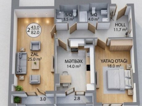 2 otaqlı mənzil, 82 m², Whitestone Towers: 328 000 ₼ 4
