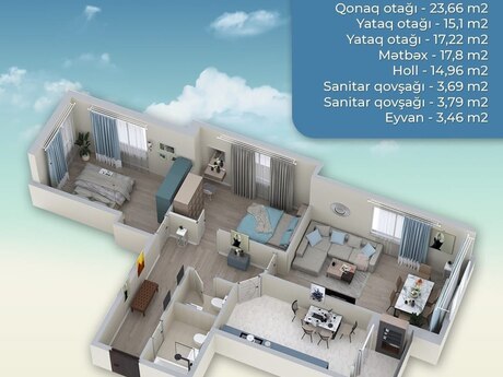 3 otaqlı yeni tikili - 20 Yanvar m. - 100 m²