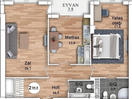 2-room apartment, 74 m², 28 May: 420 000 ₼ 2