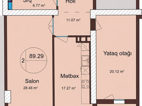 2 otaqlı mənzil, 92 m², Qara Qarayev: 212 000 ₼ 2
