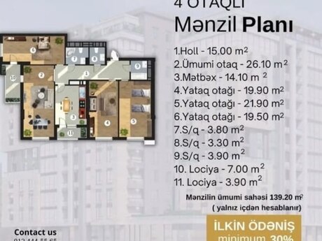 4-room apartment, 139 m², M.Ə.Rəsulzadə: 265 000 ₼ 5