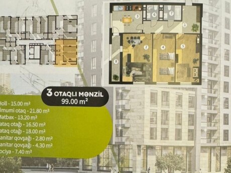 3 otaqlı mənzil, 99 m², Nərimanov: 198 000 ₼ 5