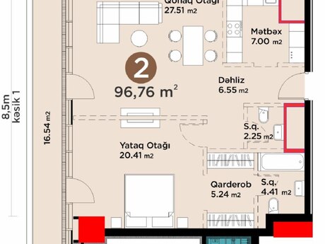 2-комнатная квартира, 96,7 м², White Garden: 494 443 ₼ 4