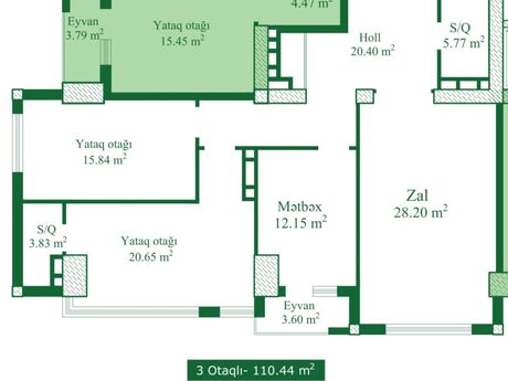 Olympus Zabitlər kompleksində 3 otaqlı yeni tikili mənzil satılır, 110 m², 353 000 AZN, şəkil 3 / 12