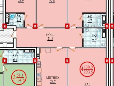 4 otaqlı yeni tikili - Şıxov q. - 223 m²