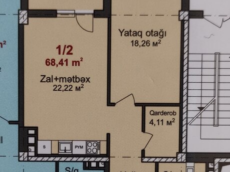 1 otaqlı mənzil, 68,4 m², Qara Qarayev: 170 000 ₼ 2
