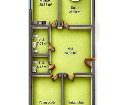 3 otaqlı yeni tikili - Gənclik m. - 149 m²