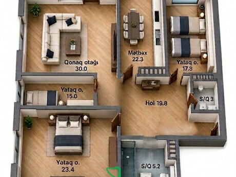 4 otaqlı mənzil, 144 m², Gənclik: 389 000 ₼ 2