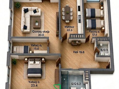 4-room apartment, 144 m², Gənclik: 369 000 ₼ 4